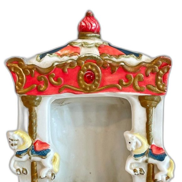 Vintage Porcelain Circus Theme Picture Frame w/Big Top & Carousel Horses 5.5" - Picture 2 of 10